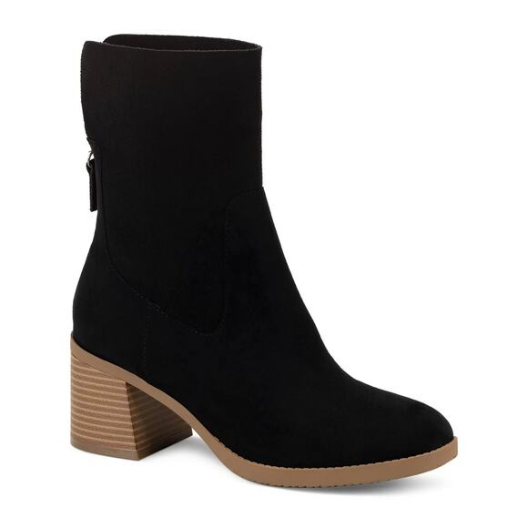 Sun + Stone Women Lyraa Block Heel Ankle Booties Size US 10M Black Microsuede - Picture 1 of 3